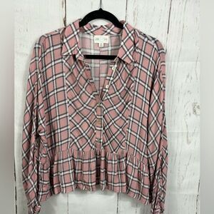 ‼️final must bundle‼️ Jun Ivy Blush Pink Checkered Blouse Shirt Ruffled